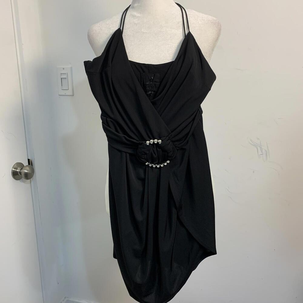 New NBD‎ cocktail Blk Dress Reinstone Belt Mini Sz XS